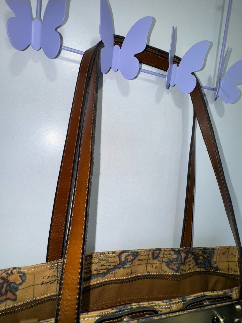 Patricia Nash Map-Print Tote in Tan and Brown with Gold Accent